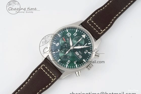 MIROTIME 0326 Bright Pilot Chrono SS AZF 1:1 Best Edition Green Dial on Brown Leather Strap A 7059